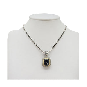 David Yurman Sterling Silver Chain with Sterling and 18K Onyx & Diamond Albion Pendant