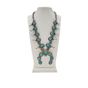 Navajo Sterling Silver & Turquoise Squash Blossom Necklace