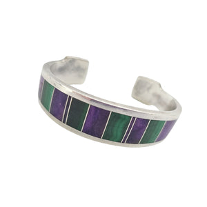 Sterling Silver Malachite and Sugilite Inlay Cuff Bracelet Size 6 3/4