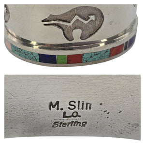 Navajo Martin Slim Sterling Silver Multi Stone Inlay Cuff Bracelet Size 6 3/4