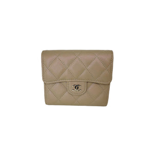 Chanel Caviar Quilted Compact Flap Wallet Beige