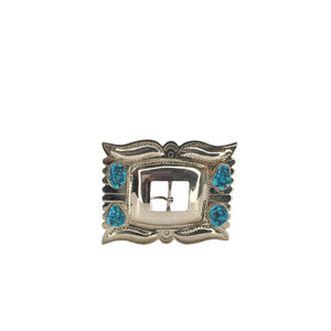 Native American Vintage German Silver & Dry Creek Turquoise Belt Buckle