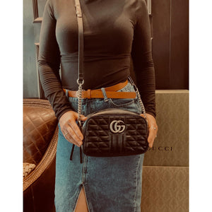 Gucci Black Small Aria Marmont Crossbody Matelasse Camera Bag