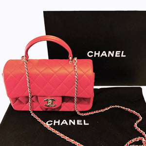 Chanel Red Lambskin Mini Rectangular Top Handle Flap