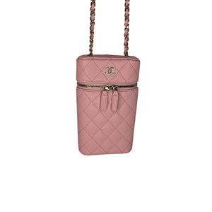 Chanel Rose Quilted Caviar Vanity O-Phone Holder With Chain