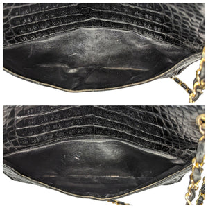 Chanel 80s Black Shiny Alligator Camera Shoulder Bag