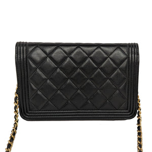 Chanel Lambskin Quilted Boy Wallet On Chain WOC Black