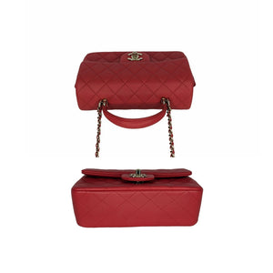 Chanel Red Lambskin Mini Rectangular Top Handle Flap