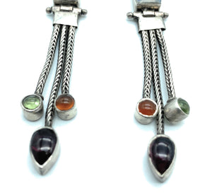 Vintage Sterling Silver & Multi Stone Dangle Earrings