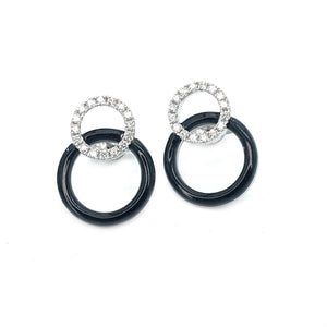 Faidra Hanna 18K White Gold, Onyx & Diamond Dual Hoop Drop Earrings