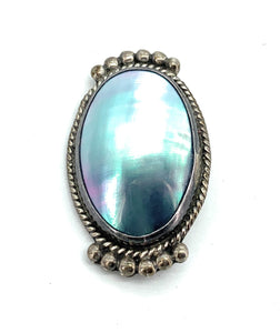 Vintage Old Pawn Sterling Silver & Abalone Pendant Brooch
