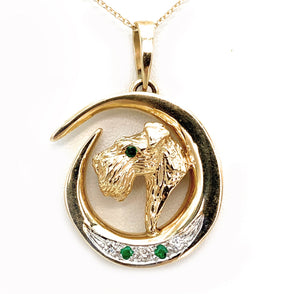 14K Yellow Gold, Diamond, & Emerald Schnauzer Pendant Necklace