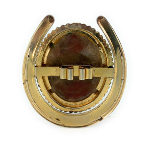 Vintage Old Pawn Plated Silver & Agate Horseshoe Bolo Slide Clip