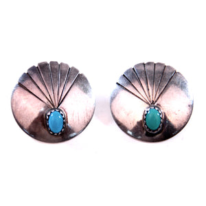 Native American Southwest Turquoise and Silver Round Earrings