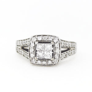 14K White Gold & 0.75ctw Diamond Halo Split Shank Engagement Ring