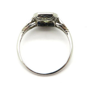 Platinum Art Deco Style Emerald Cut Yellow Diamond and Sapphire Ring