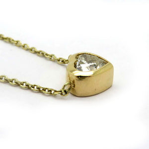 Estate 14K Yellow Gold GIA Certified Diamond Bezel Heart Pendant Necklace