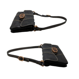 Gucci Vintage Black Leather GG Buckle Detail Shoulder Bag 124259