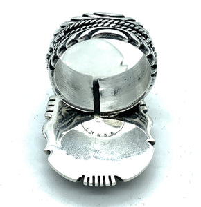 Vintage 1980's Navajo Heavy Gauge Sterling Silver & Coral Ring - Sz. 11