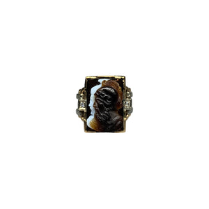 10K Two-Tone Gold, Diamond, & Hardstone Double Cameo Ring - Sz. 6.5