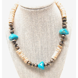Turquoise Nugget and Shell Heishi Necklace