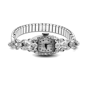Antique Art Deco Hamilton 14K White Gold 0.50ctw Diamond Ladies Watch