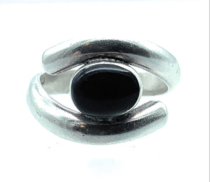 Mexico Sterling Silver & Onyx Bypass Ring - Sz. 8