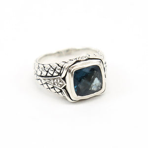 Scott Kay Sterling Silver Ring with Cushion-Cut Blue Topaz