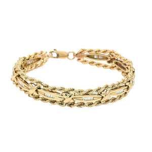 14K Yellow Gold Twisted Rope, Link & Diamond Bracelet