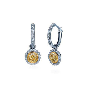 18K Two-Tone Gold Fancy Yellow Diamond Dangle Hoop Earrings