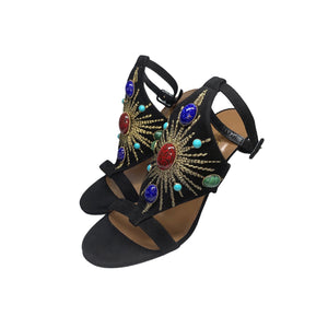 Aquazzura Black Desert Sun 50 Suede Gemstone Embellished Sandals Sz. 36.5
