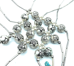 Vintage Zuni Sterling Silver Liquid Silver Rose bead & Turquoise Necklace