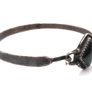 Zuni Sterling Silver Onyx Hinged Bangle Bracelet