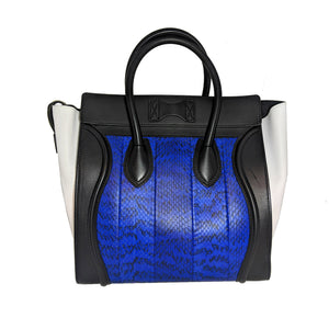 Celine Royal Blue Python Tricolor Mini Luggage Tote - TheRelux.com