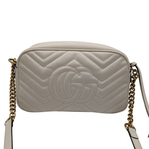 GUCCI GG Marmont Small Shoulder Bag, White, Leather