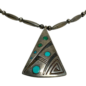 Old Pawn Sterling Silver Overlay, Turquoise Pendant Bead Necklace