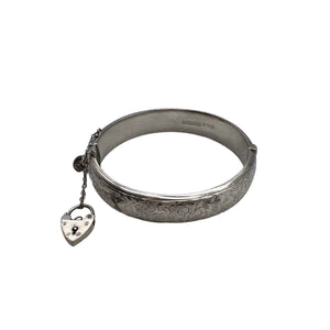 Vintage 1966 SPS&Co Birmingham Hinged Etched Sterling Silver Bracelet