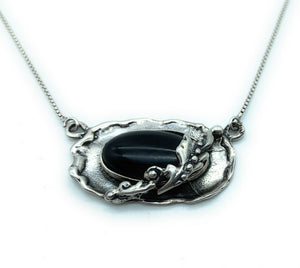 Vintage 1970's Sterling Silver & Onyx Pendant Necklace