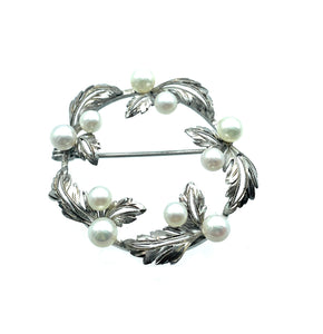 Vintage Sterling Silver Pearl & Flower Branch Brooch Pin