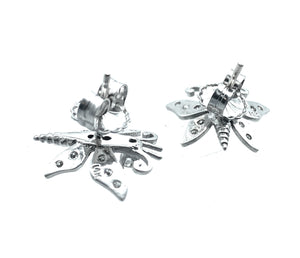 14K White Gold & 0.75ctw Diamond Dragonfly Post Earrings