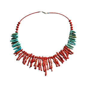 Vintage Angelskin Branch Coral & Turquoise Necklace