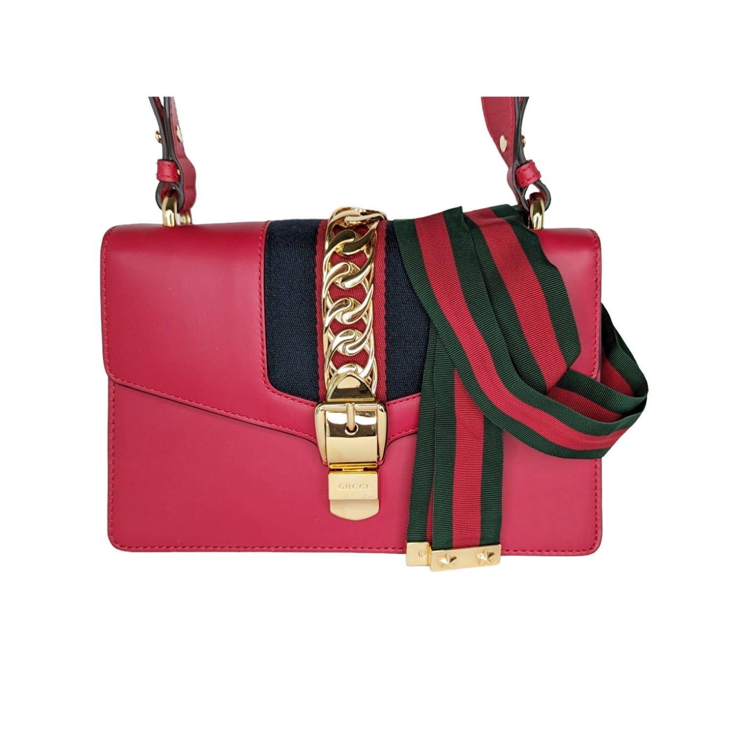 Gucci Calfskin Small Sylvie Chain Shoulder Bag Hibiscus Red - TheRelux.com