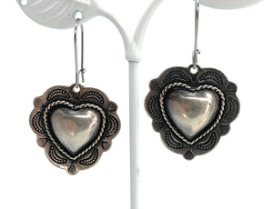 Sterling Silver Repousse Puffed Heart Dangle Earrings