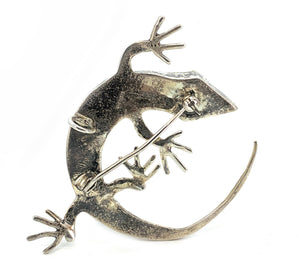 Dine Silver, Lapis, & Opal Channel Set Inlay Lizard Pendant Brooch
