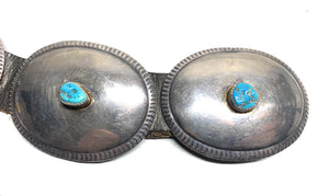 Old Pawn Navajo Sterling Silver, Turquoise, & Leather Concho Belt