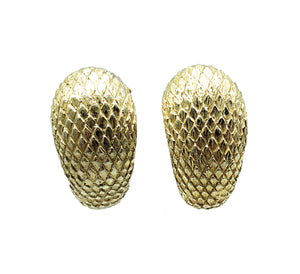14K Yellow Gold Half-Hoop Snakeskin Style Omega Back Post Earrings