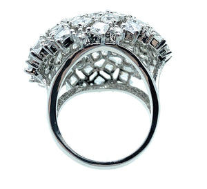 10K White Gold Plated CZ Cluster Cocktail Ring - Sz. 7