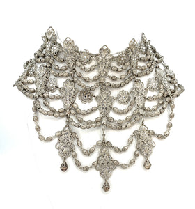 Mona Saab Crystal & White Tone Bib Style Statement Necklace