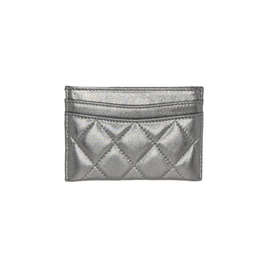 Chanel Metallic Lambskin Quilted CC Card Holder Silver