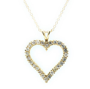 14K Yellow Gold & 0.50ctw Diamond Open Heart Pendant Necklace